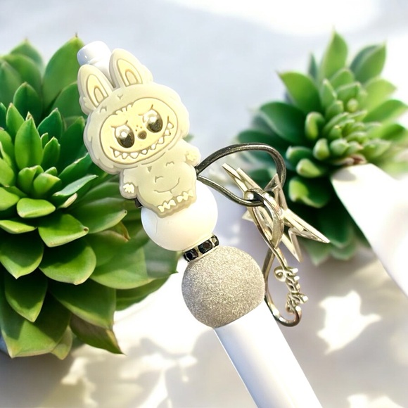 Other - Handcrafted Labubu gray and white beaded pen